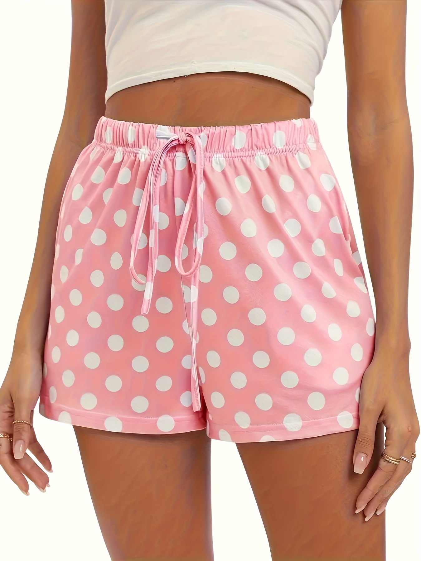 lace up polka shorts casual loose shorts for womens clothing details 14