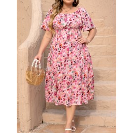 plus size elegant dress, Spring/summer vacation floral style casual everyday dress
