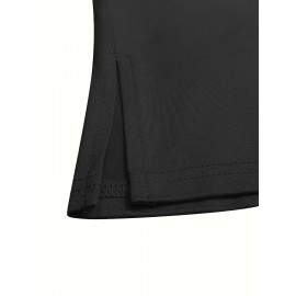 Plus Size Bodycon Crew Neck Belted Dress - Soft Medium Stretch Polyester, Casual Short Sleeve Solid Color Split Bodycon Dress for Spring & Summer - All-Season Wear, No Sheer, Knit Fabric, No Printing