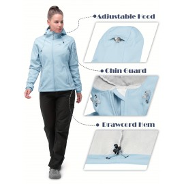Softshell Jacket for Women, Casual Plush Lined Warm Hooded Windproof Coat with Adjustable Hood and Drawcord Hem for Winter Fall Outdoor Hiking
