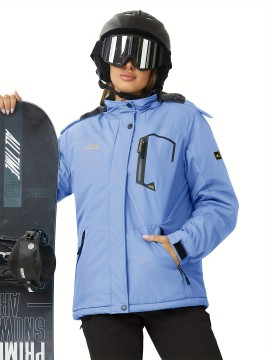 Large-size Women's Waterproof Soft-shell Ski Jacket with Fleece Lining, Hooded, Multiple Pockets, Warm, Comfortable, Bright Colors, Plus-size Coat for Outdoor Sports, Snowsports, Snowboarding, Hiking, Mountaineering, Camping, Daily Casual Work