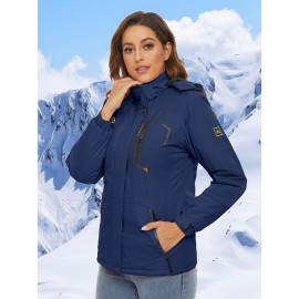 Large-size Women's Waterproof Soft-shell Ski Jacket with Fleece Lining, Hooded, Multiple Pockets, Warm, Comfortable, Bright Colors, Plus-size Coat for Outdoor Sports, Snowsports, Snowboarding, Hiking, Mountaineering, Camping, Daily Casual Work