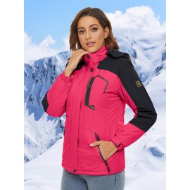 Large-size Women's Waterproof Soft-shell Ski Jacket with Fleece Lining, Hooded, Multiple Pockets, Warm, Comfortable, Bright Colors, Plus-size Coat for Outdoor Sports, Snowsports, Snowboarding, Hiking, Mountaineering, Camping, Daily Casual Work