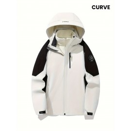 Women's Plus Size Outdoor Sports 3-in-1 Jacket - Hooded Color Block Waterproof Coat For Fall & Winter