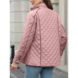 Women's Oversized Polyester Coat, Casual Hug Fit, Small Stand Collar, Long Sleeve, Zipper Closure, Autumn And Winter Warm Coat