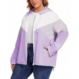 Plus Size Raincoat, Women Water Resistant Rain Jacket, Packable, Outdoor Hooded Windbreaker For Women