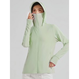 Women's Plus Size Solid Lightweight Hooded Sports Jacket, Spring/Summer, Pockets