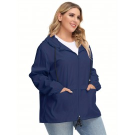 Plus Size Raincoat Women Water Resistant Rain Jacket Packable Outdoor Hooded Windbreaker