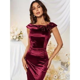 Bodycon Solid Mermaid Dress, Elegant Short Sleeve Dress For Party & Banquet, Women's Clothing