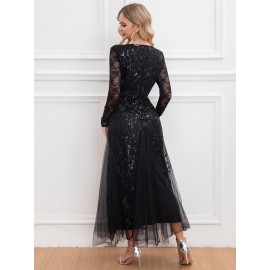 Elegant Directional Light Luxury Sequined Heavy Work Women'S Banquet Evening Dress