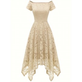 Women's Lace Cocktail Dress Hi-Lo Off Shoulder Bridesmaid Swing Formal Party Dress