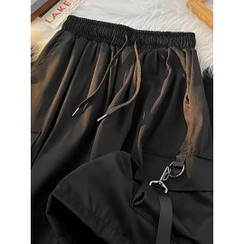 Women's Cargo Drawstring Shorts - Flap Pockets, Elastic Waist, Casual Style, Perfect for Spring & Summer, Comfortable and Versatile Clothing