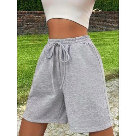 Stretchy Slant Pocket Drawstring Shorts - Ultra-Comfy Casual Elastic Waist Shorts with Micro Elasticity for Spring & Summer - Womens Polyester Solid Color Knit Fabric Shorts with Lace Up Closure and Machine Washable Design
