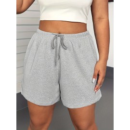 Solid Color Drawstring Shorts, Vacation Loose Shorts For Spring & Summer, Women's Clothing