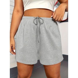 Solid Color Drawstring Shorts, Vacation Loose Shorts For Spring & Summer, Women's Clothing